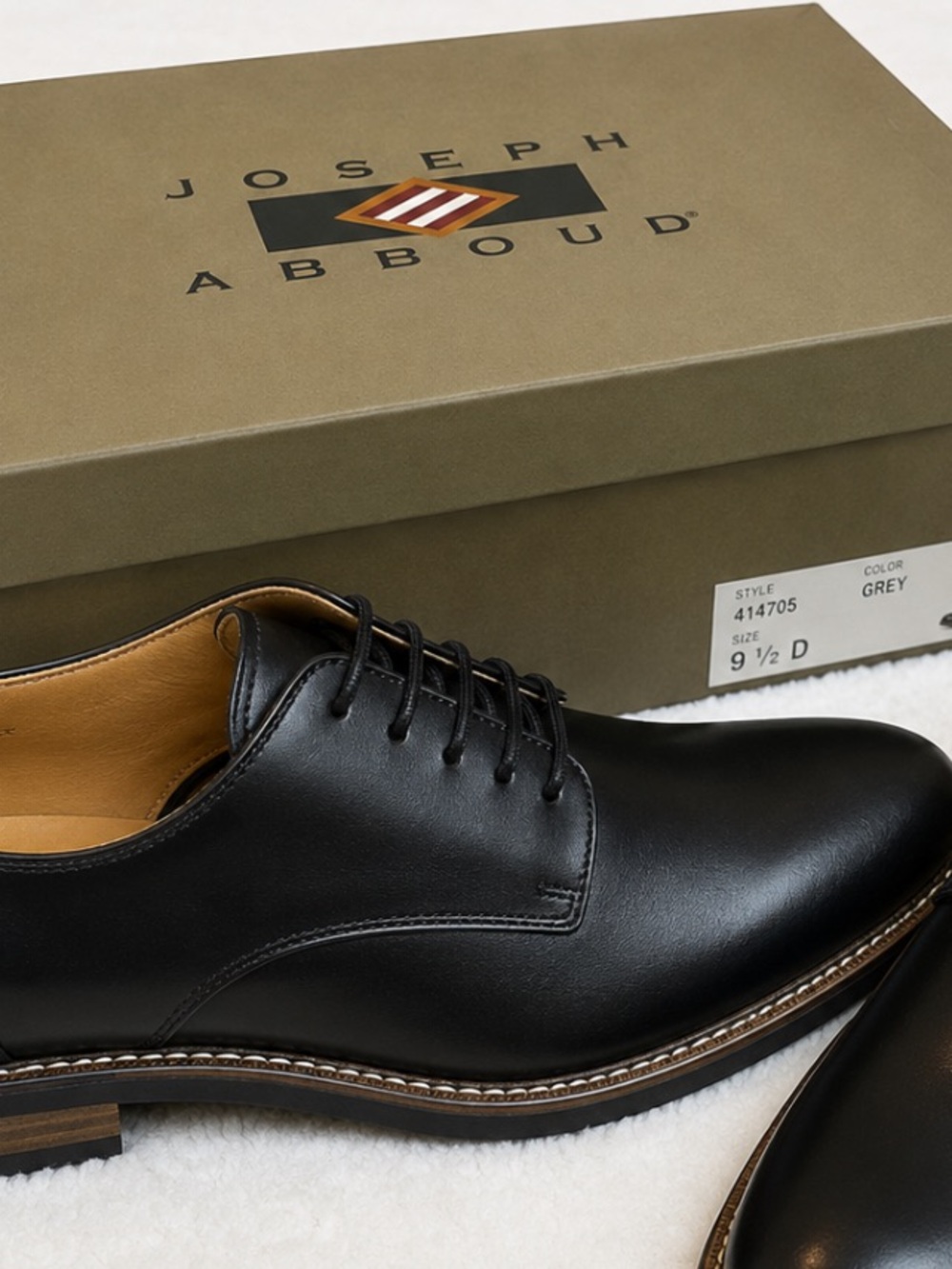 Joseph Abboud Black Leather Derby Dress Shoes Mens 9.5 D NIB